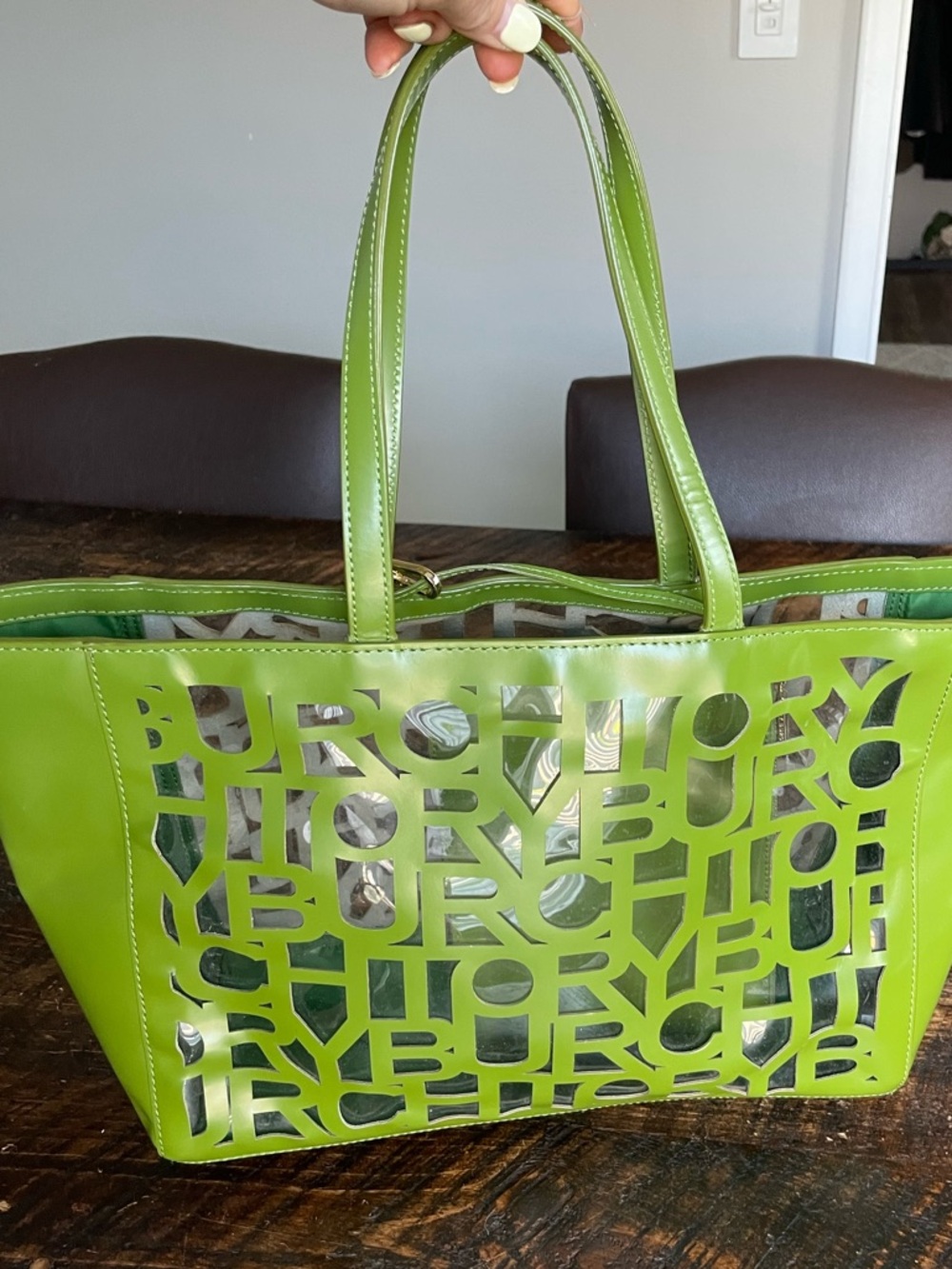 Tory Burch Lime Green Laser-Cut Tote
